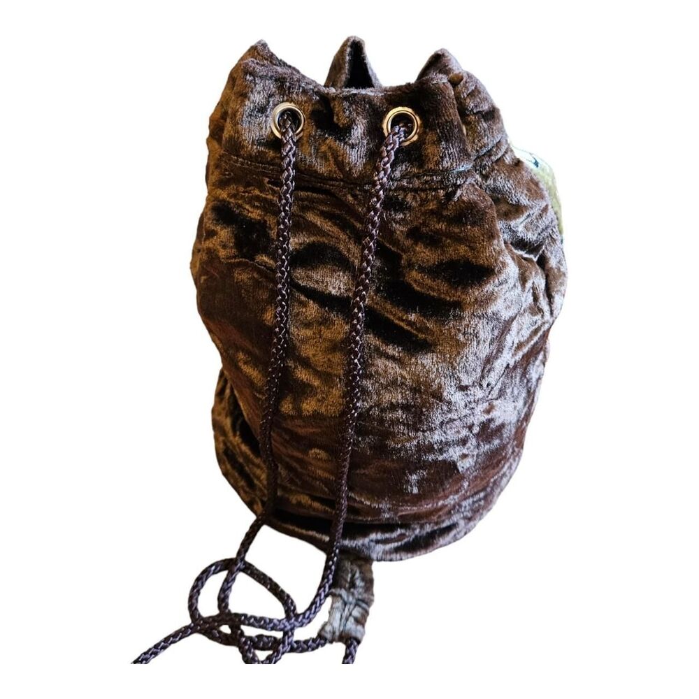 Brown & Orange Patchwork Velour Backpack / Sack - image 4